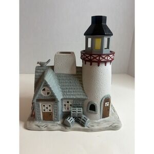 PartyLite Stoney Harbor Lighthouse Tealight Candle Holder Ceramic Nautical Decor